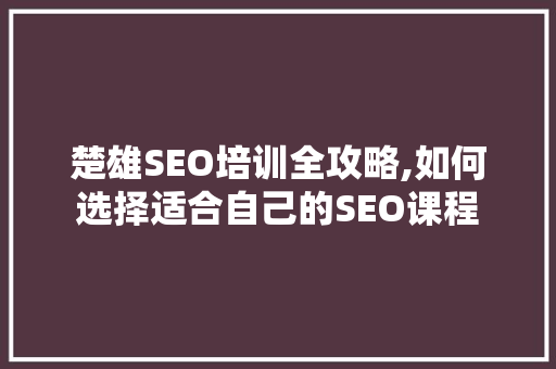 楚雄SEO培训全攻略,如何选择适合自己的SEO课程 网站优化