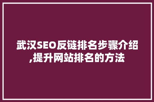 武汉SEO反链排名步骤介绍,提升网站排名的方法 百度算法