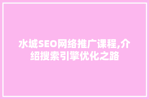 水城SEO网络推广课程,介绍搜索引擎优化之路
