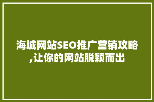 海城网站SEO推广营销攻略,让你的网站脱颖而出