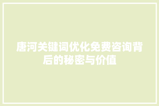 唐河关键词优化免费咨询背后的秘密与价值