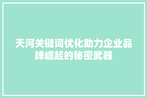 天河关键词优化助力企业品牌崛起的秘密武器 360搜优化