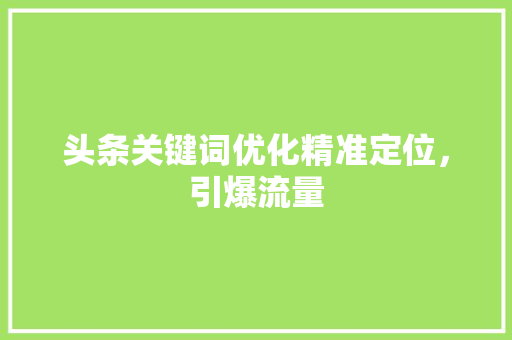 头条关键词优化精准定位，引爆流量 头条优化