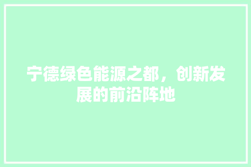 宁德绿色能源之都，创新发展的前沿阵地