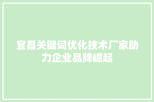 宜昌关键词优化技术厂家助力企业品牌崛起