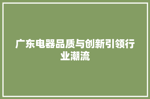 广东电器品质与创新引领行业潮流