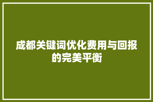 成都关键词优化费用与回报的完美平衡