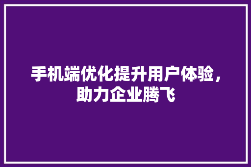 手机端优化提升用户体验，助力企业腾飞 小程序开发