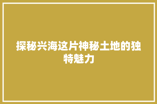 探秘兴海这片神秘土地的独特魅力 小程序开发