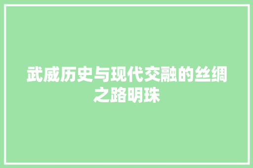 武威历史与现代交融的丝绸之路明珠