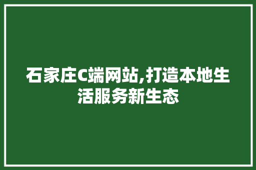 石家庄C端网站,打造本地生活服务新生态 石家庄C端网站,打造本地生活服务新生态 网站优化