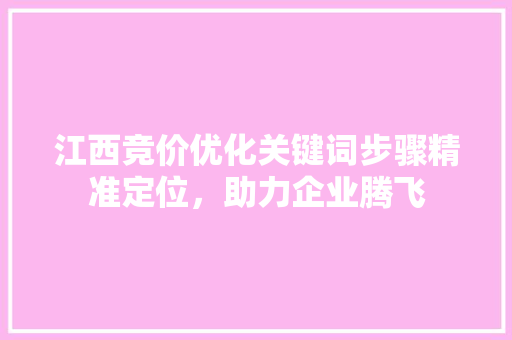 江西竞价优化关键词步骤精准定位，助力企业腾飞