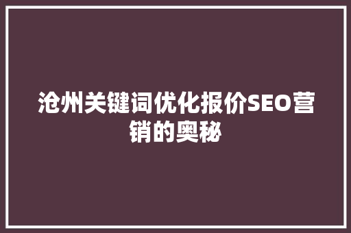 沧州关键词优化报价SEO营销的奥秘