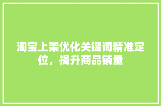 淘宝上架优化关键词精准定位，提升商品销量