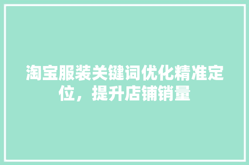 淘宝服装关键词优化精准定位，提升店铺销量 网站优化