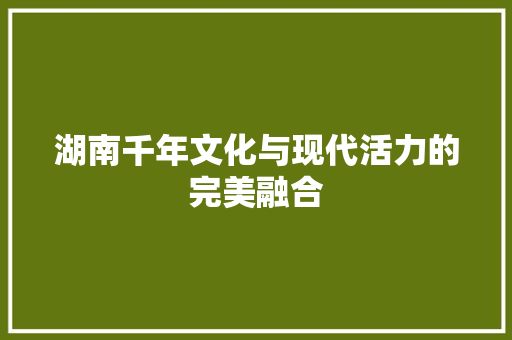 湖南千年文化与现代活力的完美融合