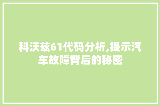 科沃兹61代码分析,提示汽车故障背后的秘密 科沃兹61代码分析,提示汽车故障背后的秘密 网站开发