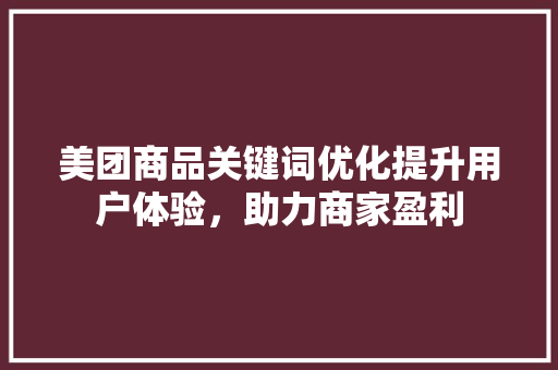 美团商品关键词优化提升用户体验，助力商家盈利