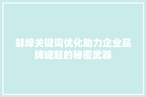 蚌埠关键词优化助力企业品牌崛起的秘密武器