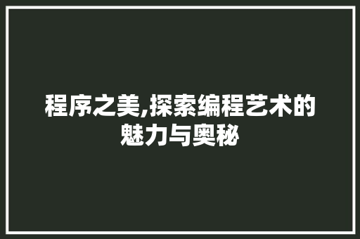 程序之美,探索编程艺术的魅力与奥秘 程序之美,探索编程艺术的魅力与奥秘 搜狗优化