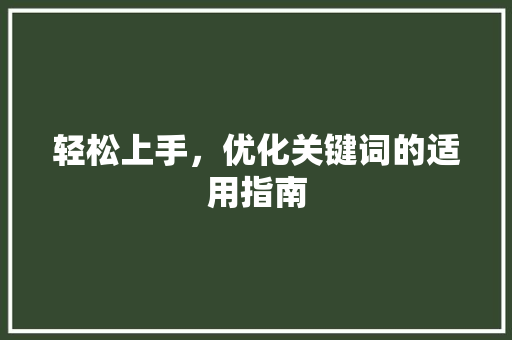 轻松上手，优化关键词的适用指南