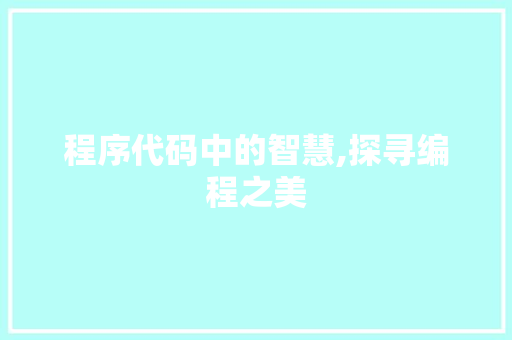 程序代码中的智慧,探寻编程之美 程序代码中的智慧,探寻编程之美 360搜优化