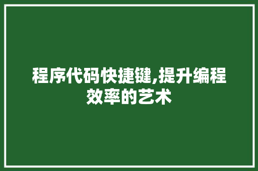 程序代码快捷键,提升编程效率的艺术