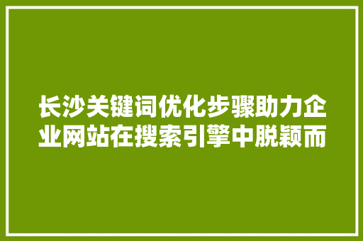 长沙关键词优化步骤助力企业网站在搜索引擎中脱颖而出