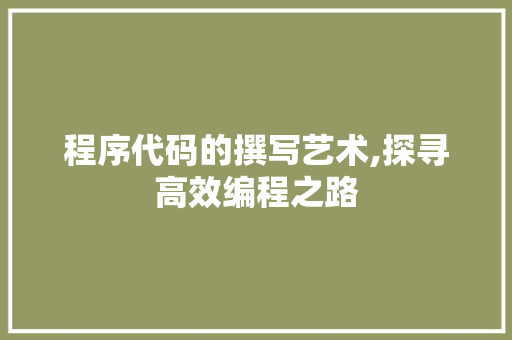 程序代码的撰写艺术,探寻高效编程之路 程序代码的撰写艺术,探寻高效编程之路 英文谷歌算法