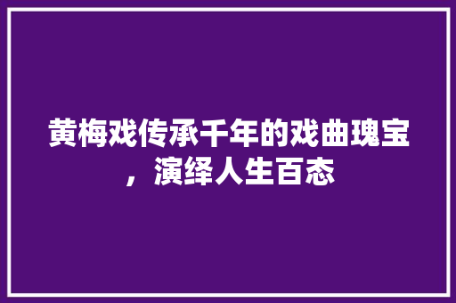 黄梅戏传承千年的戏曲瑰宝，演绎人生百态