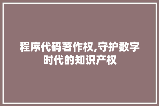 程序代码著作权,守护数字时代的知识产权 程序代码著作权,守护数字时代的知识产权 360搜优化