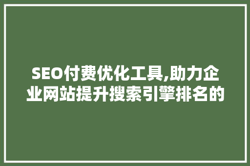 SEO付费优化工具,助力企业网站提升搜索引擎排名的利器