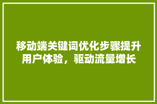 移动端关键词优化步骤提升用户体验，驱动流量增长