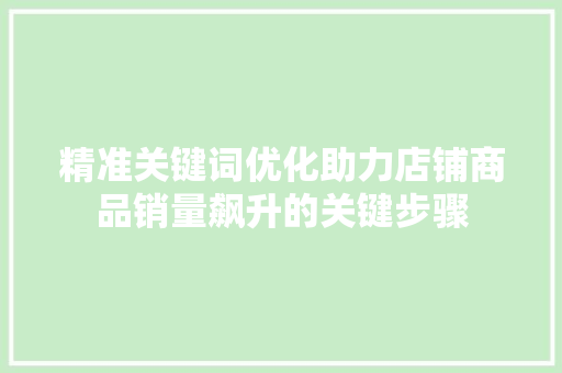 精准关键词优化助力店铺商品销量飙升的关键步骤