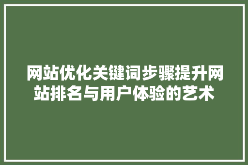 网站优化关键词步骤提升网站排名与用户体验的艺术