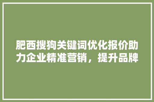 肥西搜狗关键词优化报价助力企业精准营销，提升品牌影响力 搜狗优化
