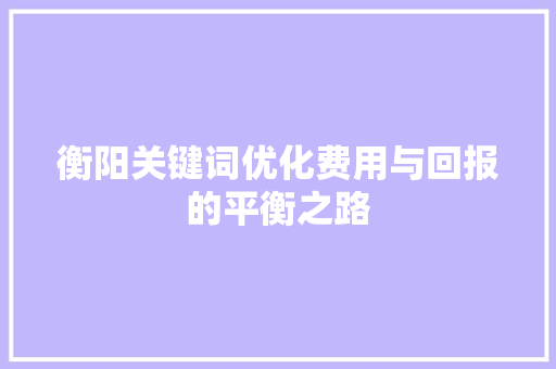 衡阳关键词优化费用与回报的平衡之路