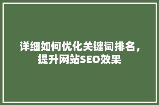 详细如何优化关键词排名，提升网站SEO效果