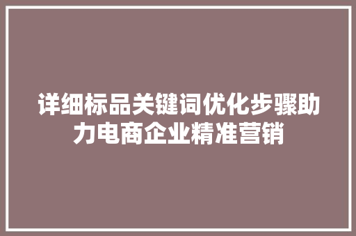 详细标品关键词优化步骤助力电商企业精准营销