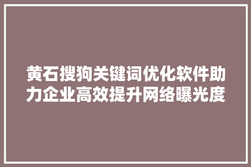 黄石搜狗关键词优化软件助力企业高效提升网络曝光度