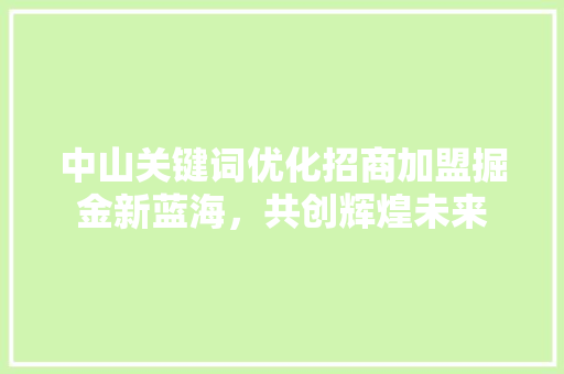 中山关键词优化招商加盟掘金新蓝海，共创辉煌未来 AI技术学习