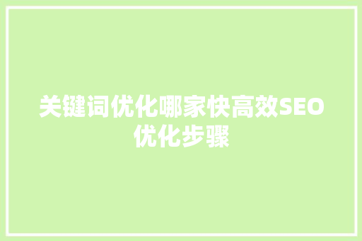 关键词优化哪家快高效SEO优化步骤 网站优化