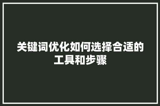 关键词优化如何选择合适的工具和步骤
