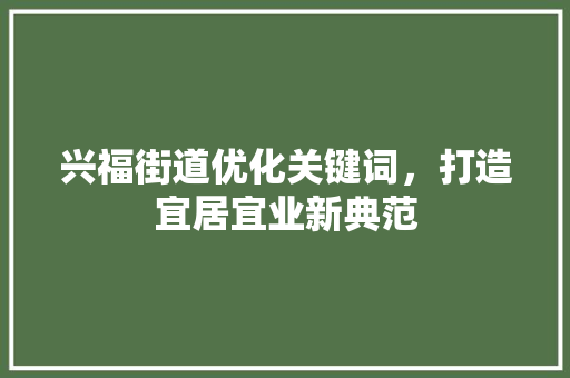 兴福街道优化关键词，打造宜居宜业新典范