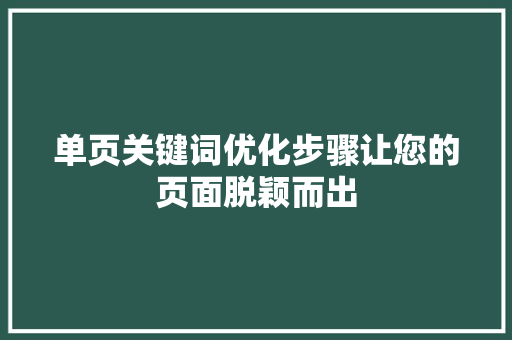 单页关键词优化步骤让您的页面脱颖而出 百度算法