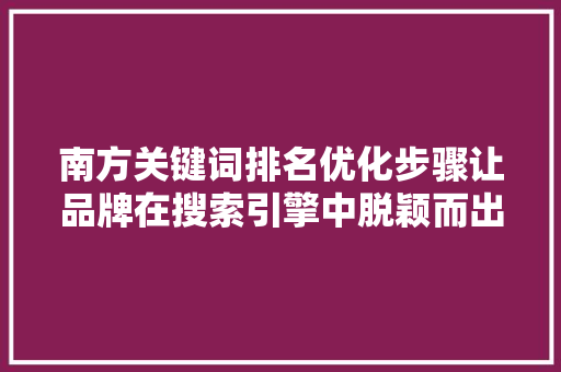 南方关键词排名优化步骤让品牌在搜索引擎中脱颖而出 360搜优化