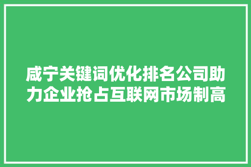 咸宁关键词优化排名公司助力企业抢占互联网市场制高点