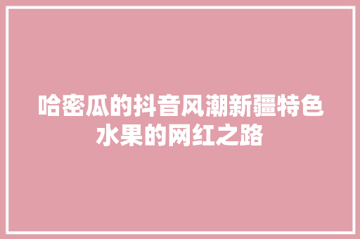 哈密瓜的抖音风潮新疆特色水果的网红之路 AI技术学习