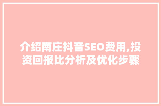 介绍南庄抖音SEO费用,投资回报比分析及优化步骤