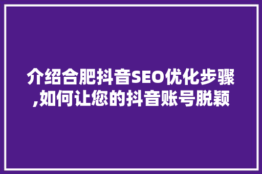 介绍合肥抖音SEO优化步骤,如何让您的抖音账号脱颖而出